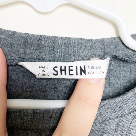 SHEIN Long Sleeve Ribbed Knot Front Top Gray 11/12 - Picture 3 of 4